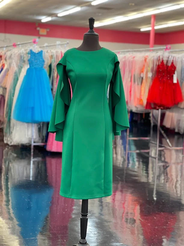 Cool Prices Marc Defang 8157 Size 2, 10 Emerald Short Scuba Draped Sleeve Cocktail Interview Pageant Dress Evening Gown