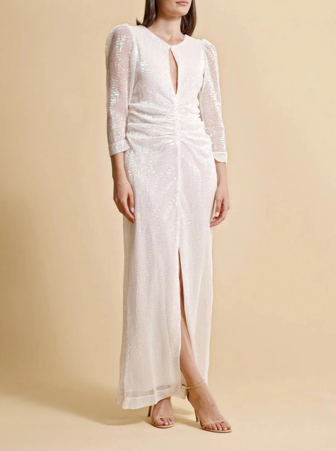 Now On Sale For Chic Urban Styles Sequin Maxi Dress in Off White