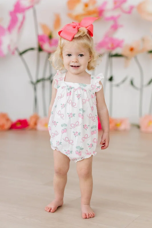 Classic Appeal Berries & Bows Ruffle Cross Back Romper