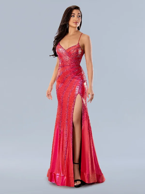 Chic Everyday Wear Stella Couture 24149 Size 8 RED Long Metallic Crystal Prom Dress Slit Gown V Neck Formal