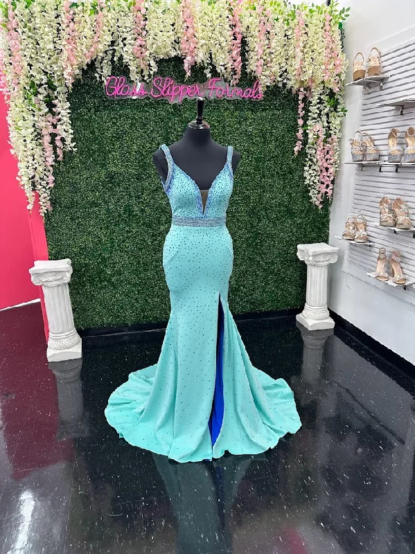 Seize Bargains Johnathan Kayne 2628 Size 4 Long Fitted Scuba Pageant Dress Crystal Slit Train Gown Prom