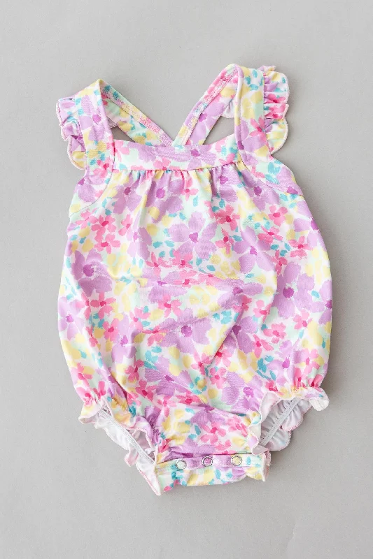 Refined Look Summer Watercolor Ruffle Cross Back Romper