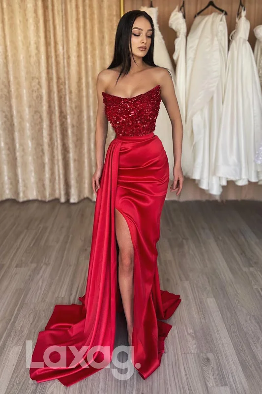Father's Day Deals 13786 -Strapless Sheath Glitter Sequined Top Evening Gown