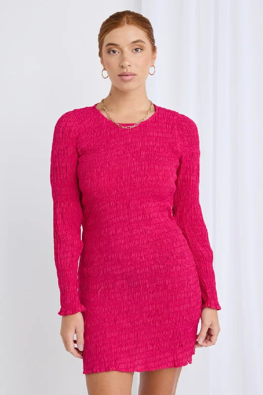Casual Chic Clothing Everlasting Raspberry LS Ruched Mini Dress