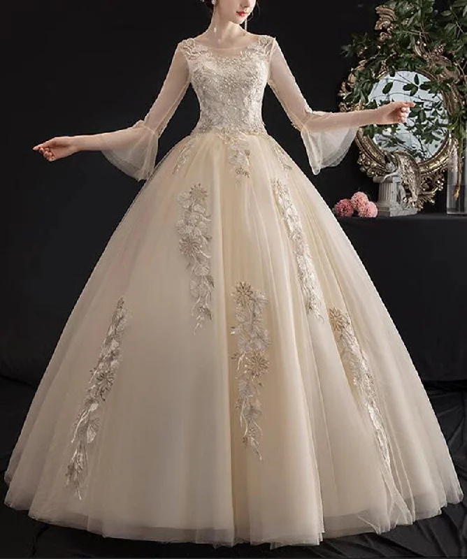 Modern Glamour Women Tulle Appliques Wedding Dresses Long A-Line Bridal Gowns YWD035