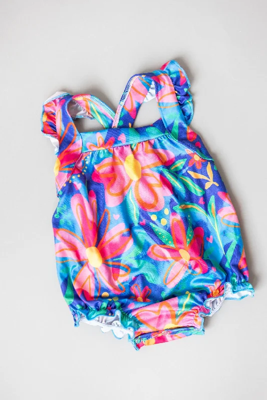 Elegant Details Springing Around Ruffle Cross Back Romper