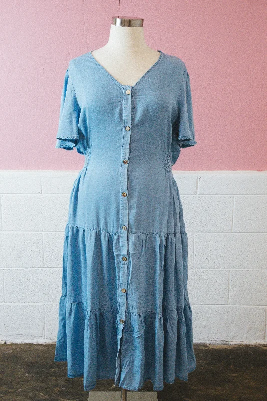 Last Chance Sale Josie Side Smocked Midi Dress, Light Denim | Plus Size