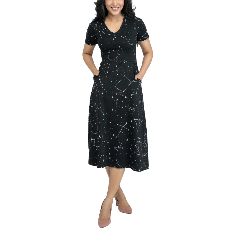 Great Deals On Ethnic Cultural Wear Constellations Glow-in-the-dark Short Sleeve Long Midi Dress (With Waist Seam) Great Deals On Ethnic Cultural Wear Constellations Glow-in-the-dark Short Sleeve Long Midi Dress (With Waist Seam)