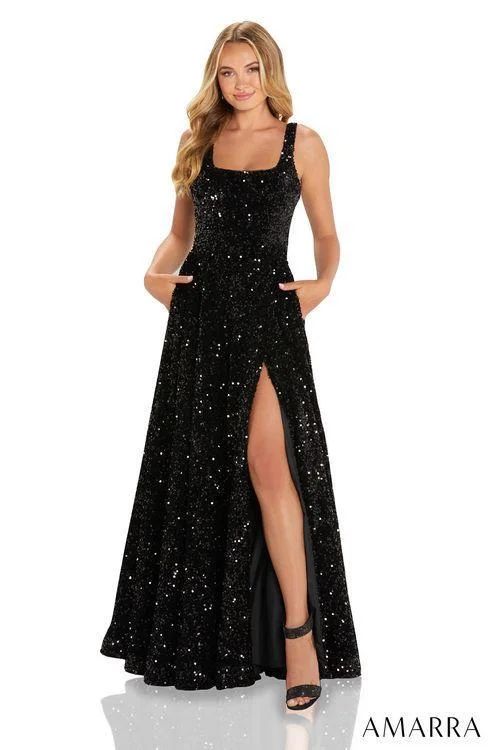 Pastel Styles Amarra 88652 Size  2 Red Long A line sequin Maxi Slit Prom Dress Scoop neck Formal Gown