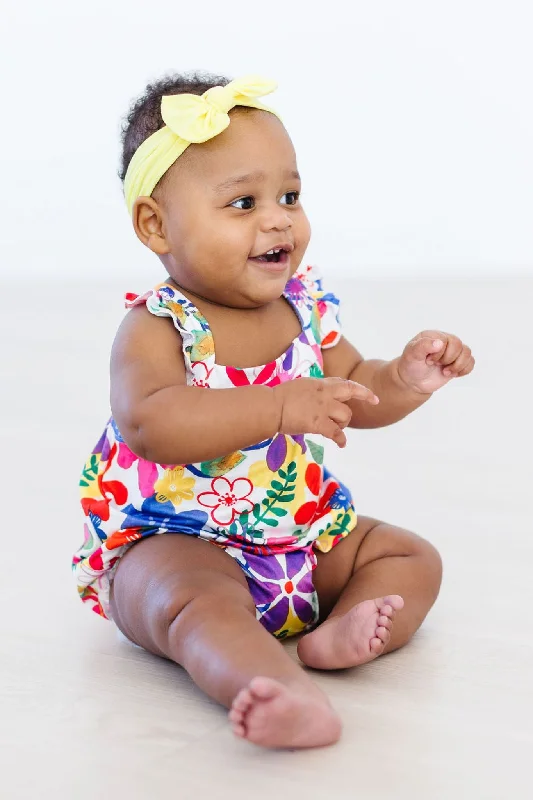 Bold Patterns SALE Tropical Floral Ruffle Cross Back Romper