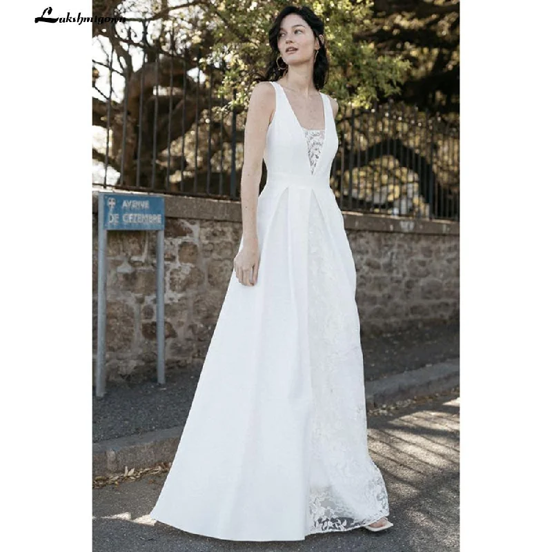 Vintage Look Roycebridal A Line Lace Sleeveless Beach Boho Romantic Wedding Dresses