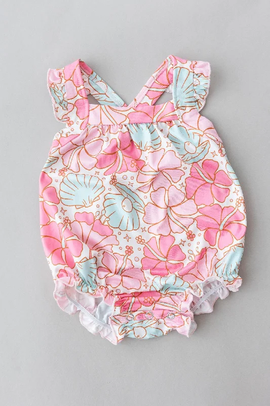 Graceful Cut Beach Daze Ruffle Cross Back Romper