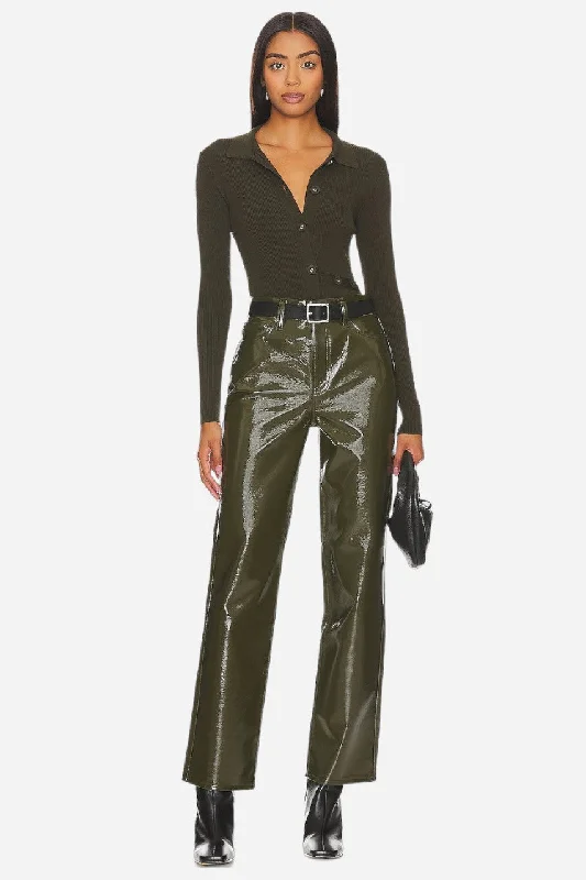 Evening Elegance Pistola Cassie Super High Rise Straight Pants in Olive Vinyl