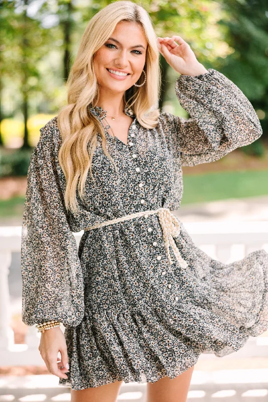 Sleek Design Olivaceous: Save Your Love Black Ditsy Floral Dress