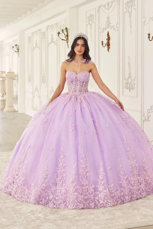 Gift Ideas Floral Applique Strapless Cape Ball Gown by Ladivine 15723