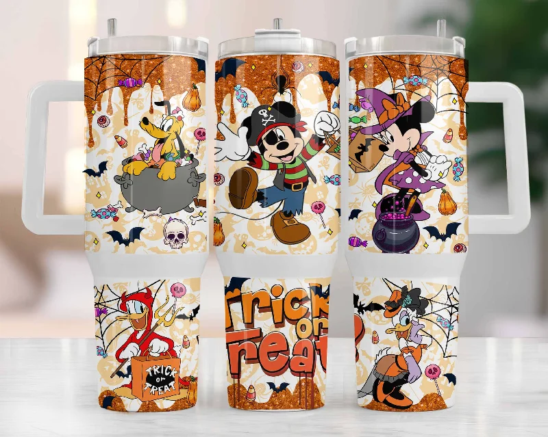 Travel Drinkware Mickey Halloween 40 oz Tumbler Wrap, Mickey Friends Halloween Quencher Tumbler Wrap, Horror Tumbler Wrap, Trick Or Treat, Spooky Vibes Png