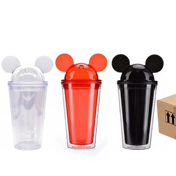 Eco-Friendly Drinkware Promotions Case of 48pcs 16oz mickey mouse ear tumbler wholesale mickey ears acrylic tumbler cup with straw