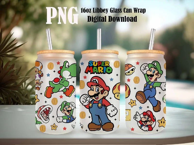 Reusable Drinkware Deals Cartoon Movie Can Glass, 16oz Libbey Glass Can, Game Tumbler, Game Lovers, Cartoon Tumbler Wrap, Can Glass Wrap, Png Instant Download