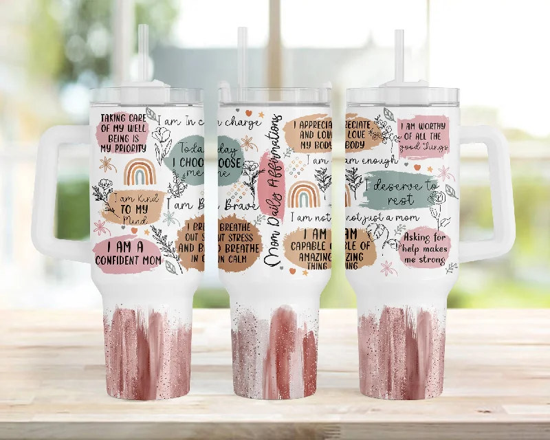 Premium Glassware Discounts Mom Affirmations 40oz Tumbler Wrap PNG Tumbler Design Sublimation Designs Tumbler with Handle Wrap Mother's Day Gift, Mom Affirmations Png