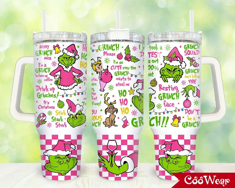 Drinkware Gift Ideas Pink Christmas 40oz Tumbler Wrap Png, Merry Christmas 2 pieces 40 oz Tumbler Png, Cartoon Christmas Tumbler 40oz Png, Sublimation Designs 2