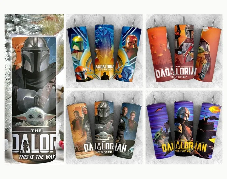 Durable Steel Drinkware Bundle Star Wars Tumbler Wrap,Dadalorian Tumbler Wrap, 20oz Skinny Straight, Full Tumbler Wrap, star wars wrap png, Sublimation Design