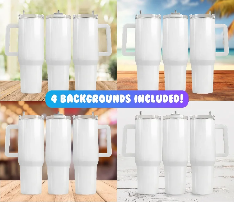 Holiday Drinkware Gifts 40 oz Tumbler Mockup  Add Your Own Background  40oz Quencher Mockup  PSD Smart Object Mockup  Full Wrap Mockup  4 Backgrounds Included