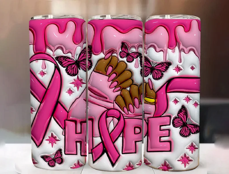 Drinkware Closeout Deals 3D Inflated Black Breast Cancer 20oz Skinny Tumbler Wrap, 3D Puff Breast Cancer Tumbler Digital Download, 3D Breast Cancer Awareness Png