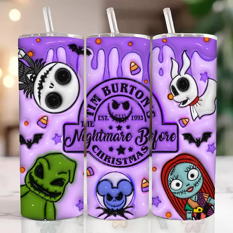 Eco-Friendly Drinkware Inflated Cartoon Halloween Tumbler Design Png, 3D Spooky Vibes Tumbler Wrap, 20oz Sublimation, 3D Nightmare Scary Tumbler Wrap, Boo Bash