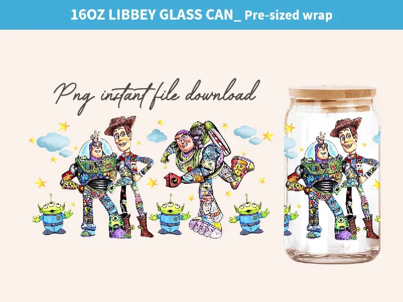Drinkware Set Sale Toy Story Tumbler Wrap, 16oz Glass Can Wrap, Libbey Can Glass, Toy Story Balloons, Full Glass Can Wrap, Cartoon Tumbler