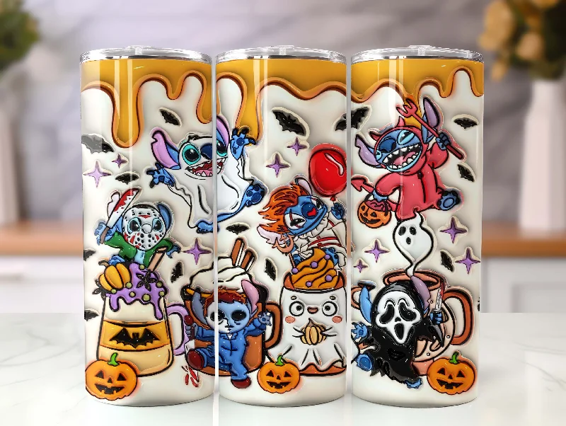 Christmas Drinkware Sale Inflated Stitch Halloween Tumbler Design Png, 3D Spooky Vibes Tumbler Wraps 20oz Skinny Sublimation Digital Downloads 3D Puffy Design