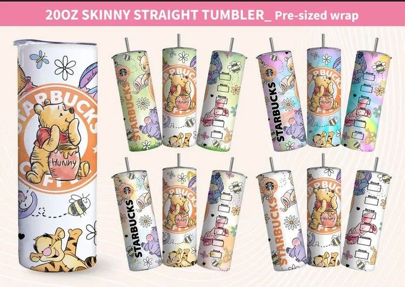 Drinkware Gifts For Friends Bundle Winnie The Pooh Tumbler PNG, Spring Cartoon Tumbler Wrap, cartoon bundle tumbler, Tumbler wrap, 20oz Skinny Tumbler,