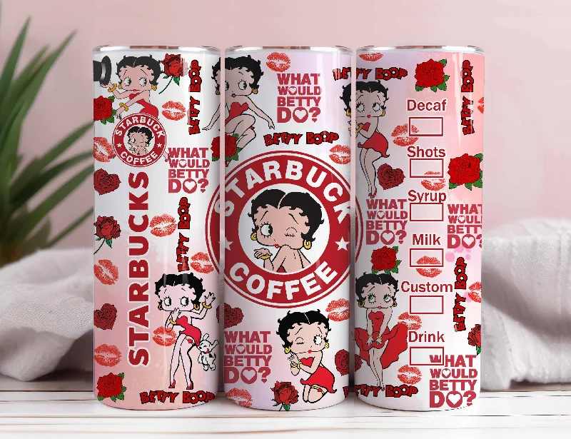 Tumbler Promotions Betty Boop Starbuck Coffee Tumbler PNG, Bags Pattern Tumbler, Betty 20oz Skinny Tumbler