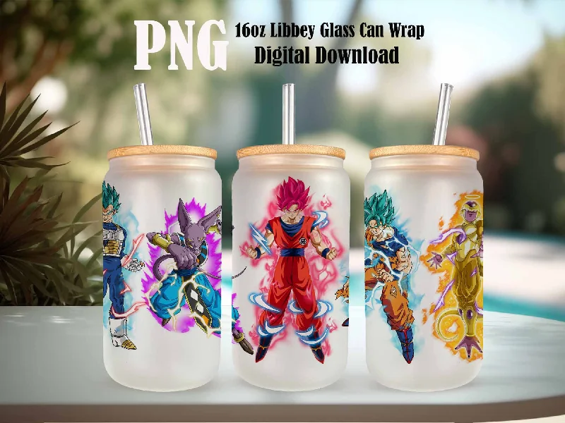Drinkware Sets Dragon Ball 16oz Glass Can PNG, Manga Tumbler, Comics Tumbler Designs