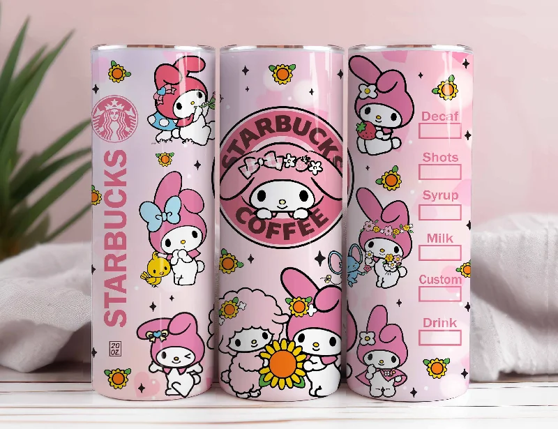 Eco-Friendly Drinkware Hello Kitty Coffee Tumbler PNG, Spring Flower Pink Cat PNG, 20oz Straight Skinny Wrap, Cartoon Tumbler, Tumbler Wrap, Full Tumbler Wrap