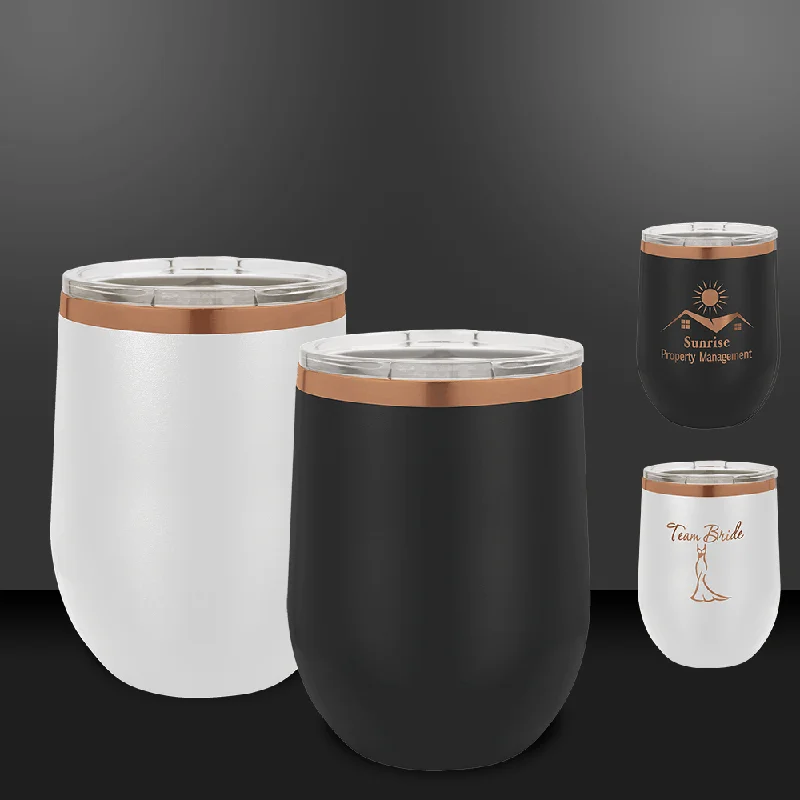 Green Drinkware Offer Copper Ion-Plated 12 oz Blank Stainless Steel Insulated Stemless Wine Tumbler with Lid