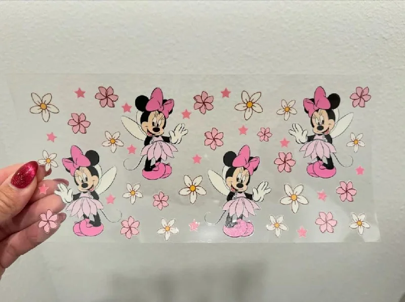 New Year Drinkware Offer Disney Mini Mouse Flowers Tutu UV DTF Wrap Transfer 16oz | No Heat Needed | Waterproof | Permanent Adhesive