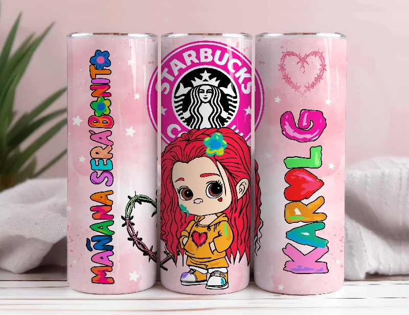 Luxury Drinkware Promotion Karol New Mañana Será Bonito 20oz Sublimation Tumbler Wrap, Manana Sera Bonito Tumbler Wrap PNG, Karol G Starbucks Tumbler Wrap