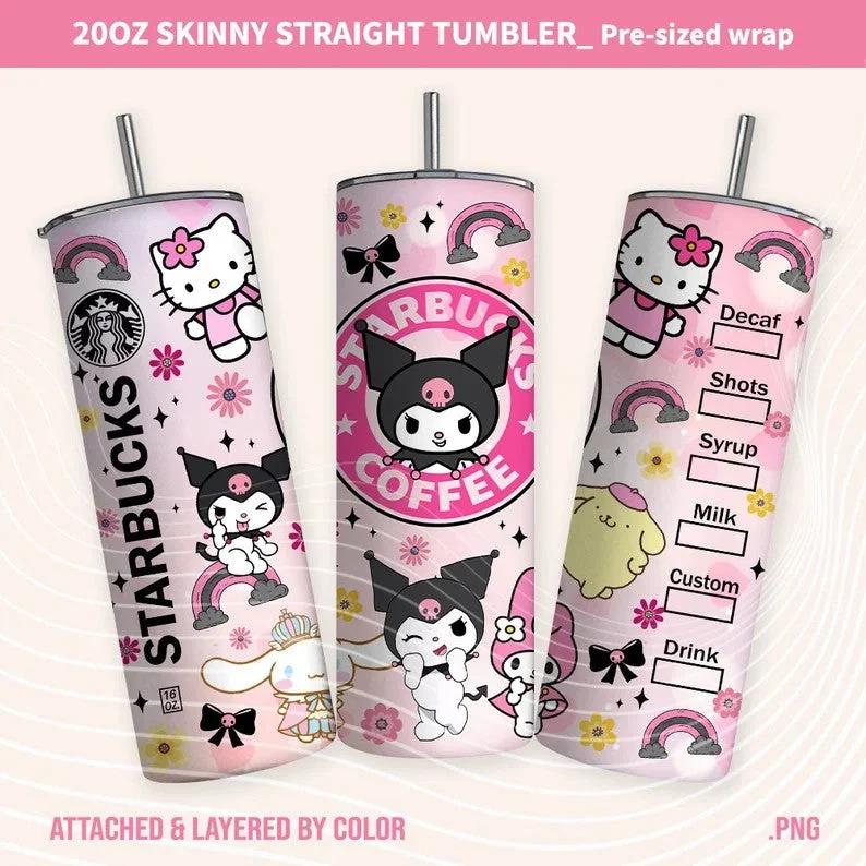 Eco-Friendly Cups Kawaii Kitty Tumbler Wrap, Cartoon Tumbler, 20oz Straight Skinny Wrap, Pink Kitty Png, Pink Cat Tumbler Wrap, Png Sublimation Design