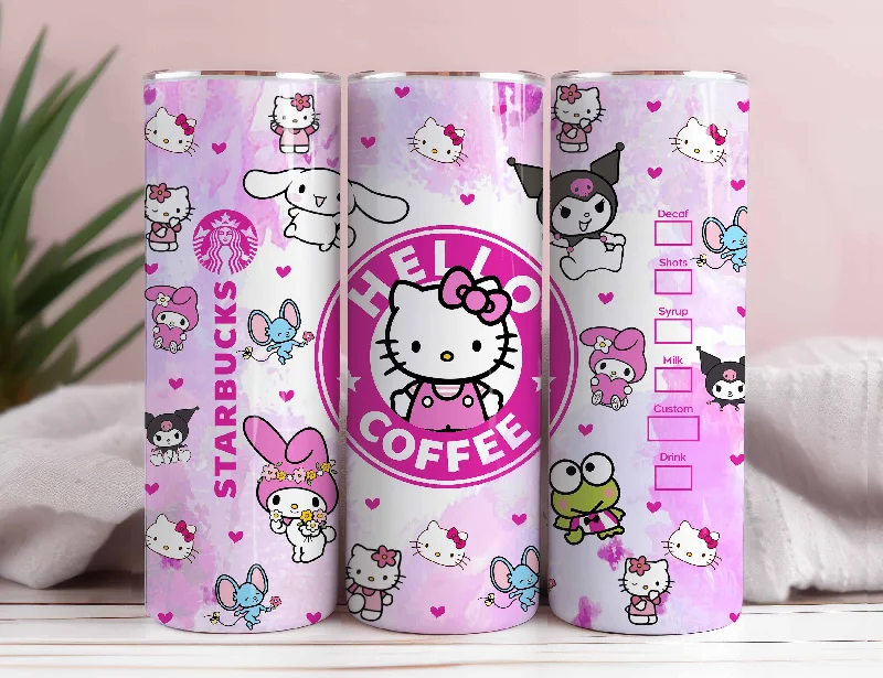 Stainless Steel Mugs Kawaii Kitty Tumbler Wrap, Cartoon Tumbler, 20oz Straight Skinny Wrap, Pink Kitty Png, Pink Cat Tumbler Wrap, Png Sublimation Design