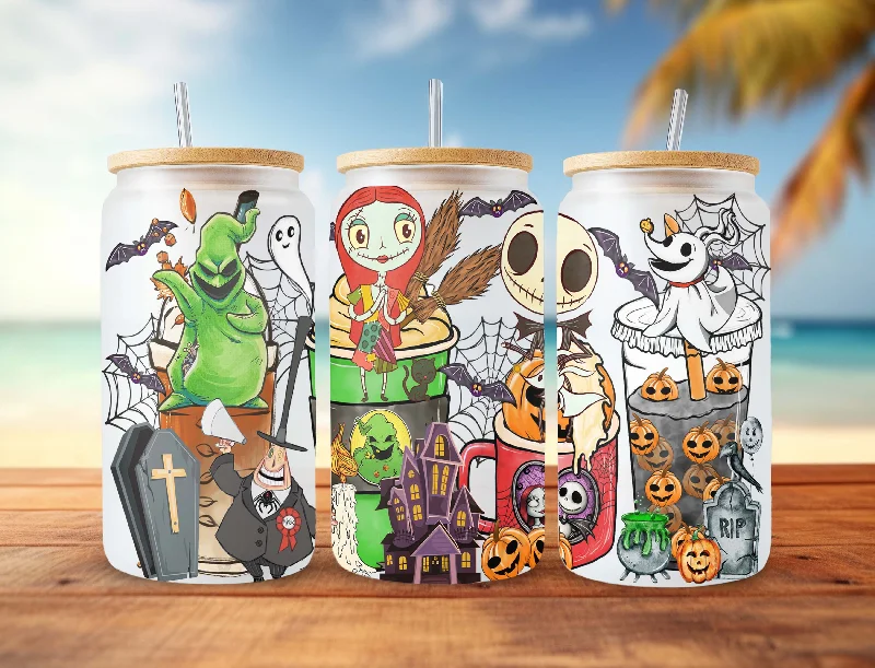 Decorative Drinkware Horror Halloween Coffee Can Glass, Horror Tumbler, 16oz Can Glass, Scary Movie Can Glass, Full Tumbler, Spooky Vibes, trick or treat