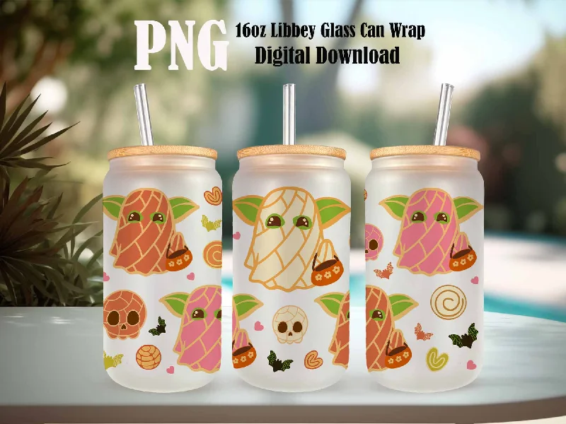 Drinkware Bundle Deal Spooky Conchas Tumbler Wrap,16oz Can Glass Mexican Pan Dulce Ghost Tumbler, Puffy Halloween Conchas Ghost Tumbler,Mexican Conchas, Pan Dulce