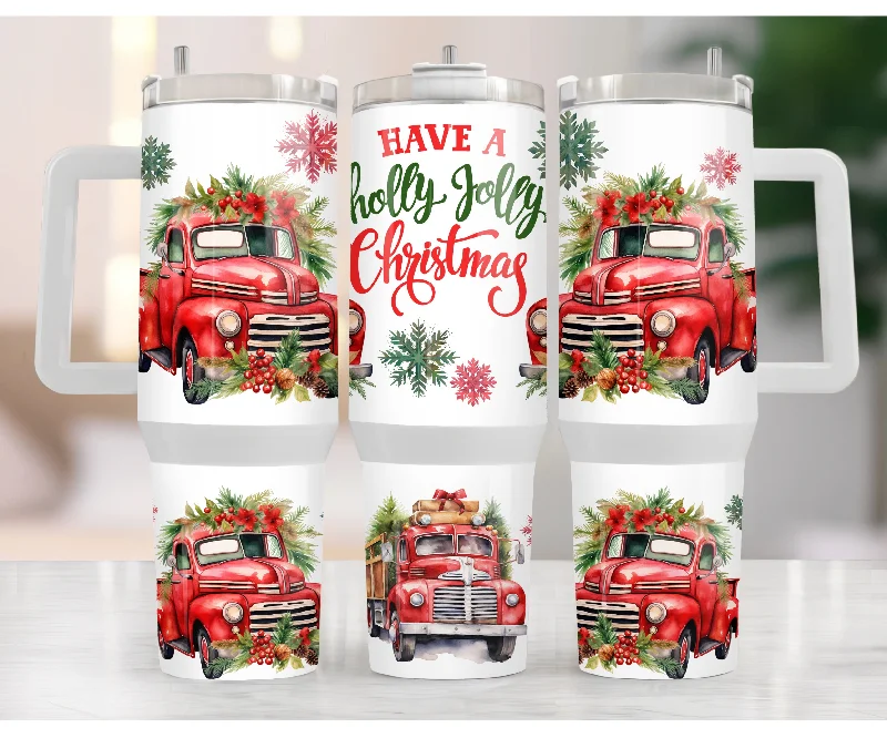 Comfortable Chic Have a Holly Jolly Christmas Red 40 oz Christmas Tumbler with handle