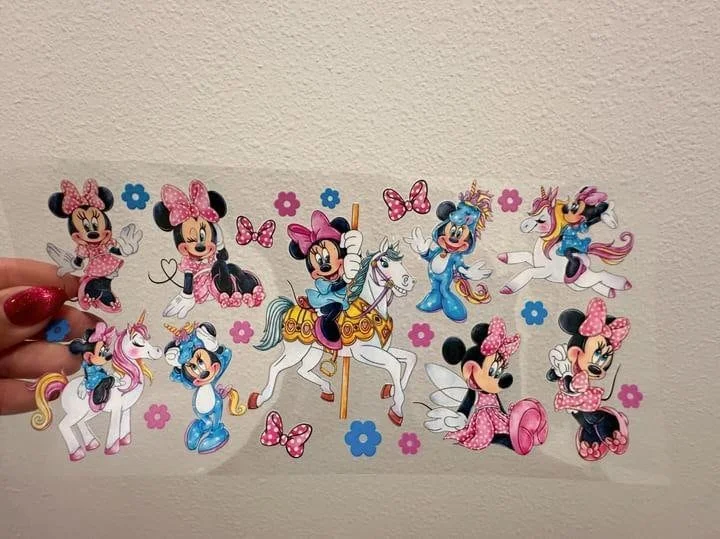 Christmas Drinkware Disney Mini Mouse Carousel Pony UV DTF Wrap Transfer 16oz | No Heat Needed | Waterproof | Permanent Adhesive