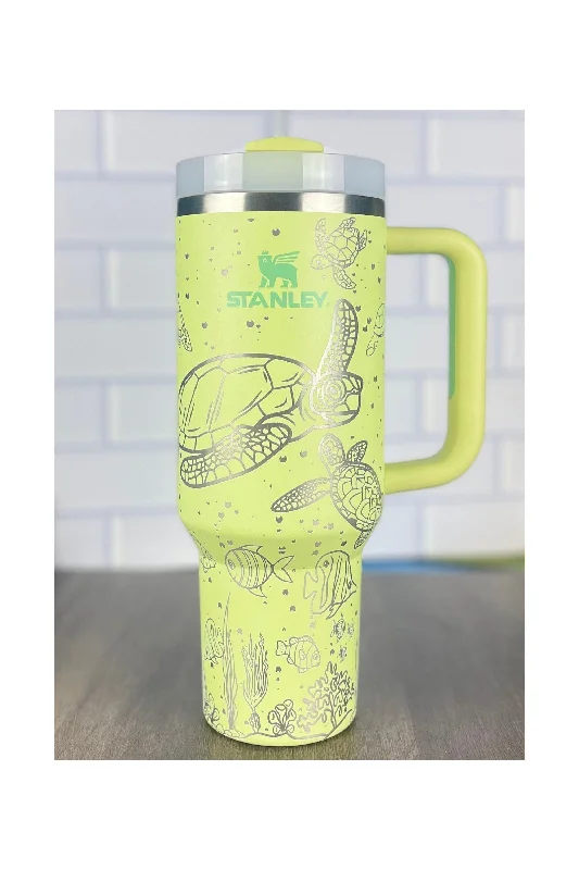 Premium Drinkware Sets 40oz Stanley Quencher Tumbler Under The Sea 360 Wrap Design, Sea Turtle Laser Engraved Gift for Her Stanley TikTok Cup