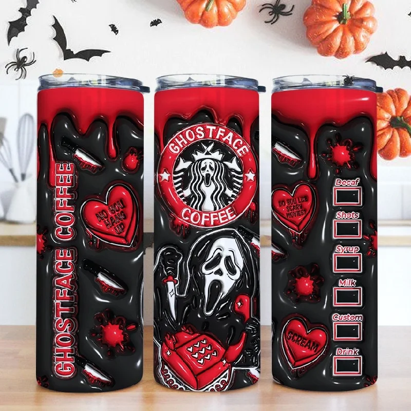 On-The-Go Drinkware Inflated Horror Character Tumbler Wrap, 3d Inflated No You Hang Up tumbler, Puffy Design png, Inflated 3D Wraps,Horror Halloween Sublimation 20 oz