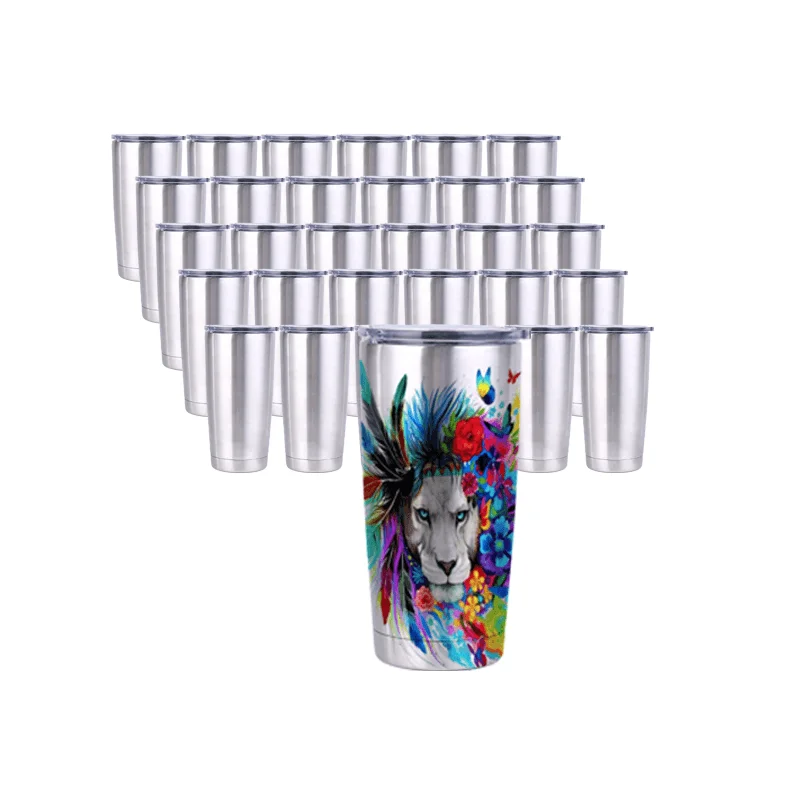 Discount Tumblers 20oz (30unit)  Silver Sublimation Tumblers Blanks  Vacuum travel Tumbler Cups With Lid And Plastic Straw