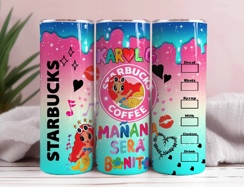 Green Drinkware Sale Karol New Album Cover Mañana Será Bonito 20oz Sublimation Tumbler Wrap, Manana Sera Bonito Tumbler Wrap PNG, Karol G Tumbler Wrap