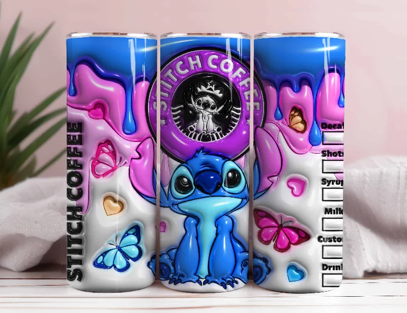 Personalized Drinkware Deals Inflated Stitch Tumbler Design PNG, 3D Stitch Tumbler Wraps 20oz Skinny Sublimation Digital Downloads 3D Puffy Stitch Design Sublimation
