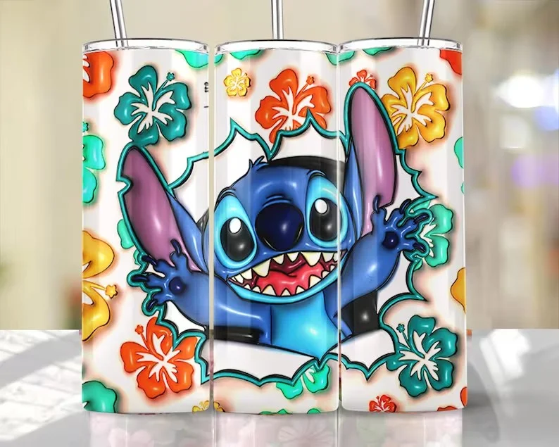 Eco-Friendly Cups Inflated Stitch Tumbler Design Png 3D Stitch Tumbler Wraps 20oz Skinny Sublimation Digital Downloads 3D Puffy Stitch Design Sublimation Png
