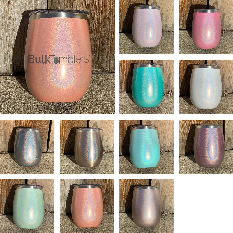 Drinkware Deals 14 oz XL Holographic Glitter Wine Tumbler Laser Engraved with Logo or Blank